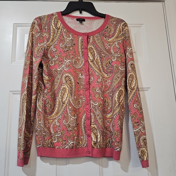 Talbots Charming Cardigan With English Paisley Size Medium Petite - Picture 1 of 9